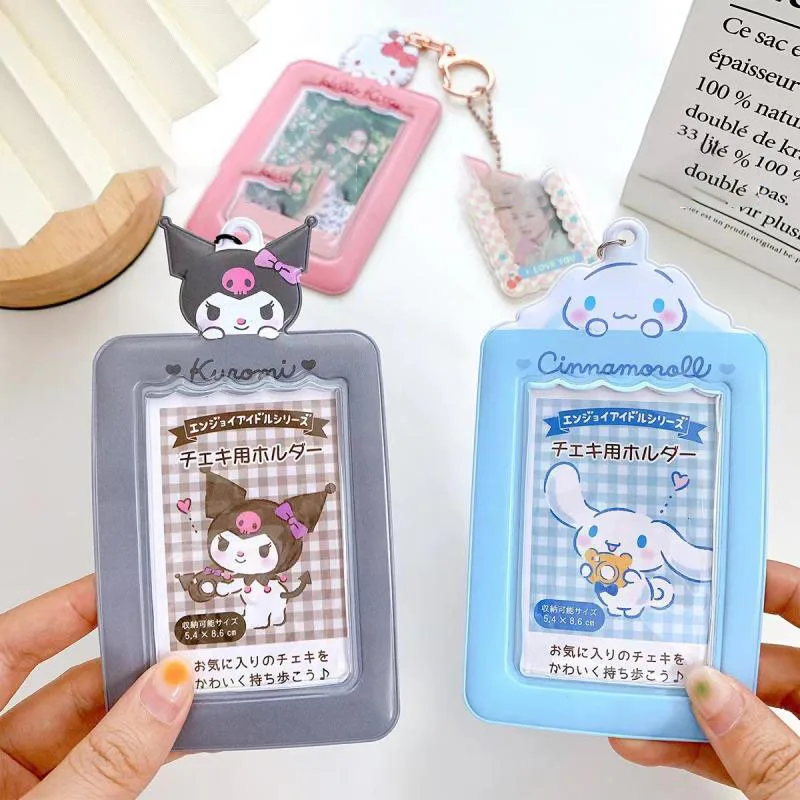 

Kawaii Sanrios Photo Pendant Hellokittys Kuromi My Melody Cinnamoroll Cartoon Card Holder Keychain Accessories for Girls Gifts