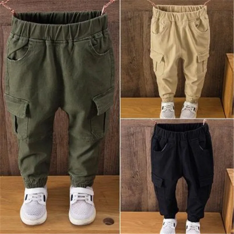 

New Boy Cargo Pants Kids Spring Autumn Clothes Solid Children Pants for boys Overalls pants trousers toddlers black green biege