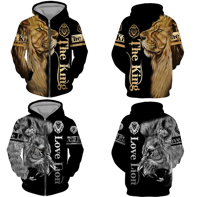 3D Printed Tiger Suit Men's Sweatshirt Pants Suit Men's Lion Hoodie Sportswear Jacket Pullover Men's Autumn Winter Sportswear