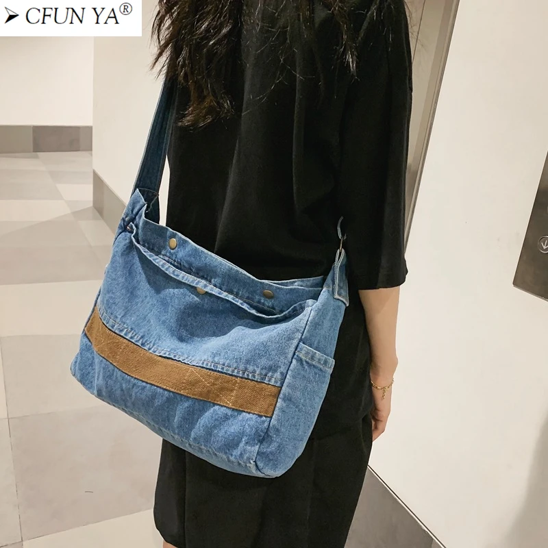 

Сумка на плечо CFUN YA женская из денима, большой саквояж кросс-боди из денима, портфель для подростков, школьный ранец, лето 2023