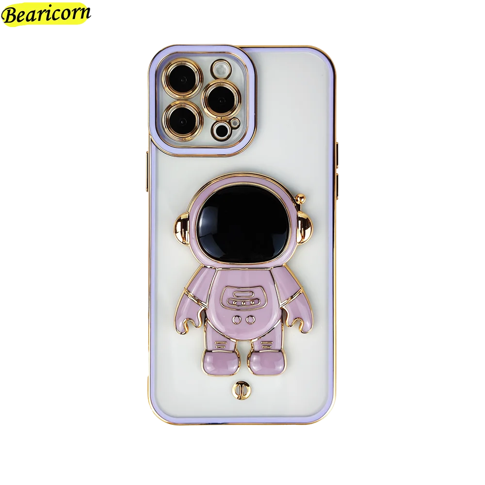 Plating Astronaut Stand Phone Case For Realme C11 C12 C15 C20A C21Y C25S C25 C31 C35 Q3i Q5 V13 5G V23 V25 Lens Protection Cover