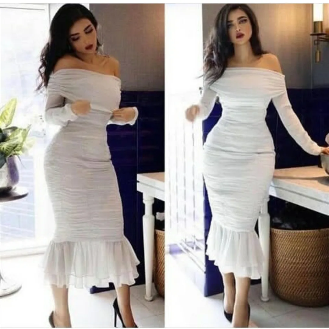 

Винтажное длинное мусульманское вечернее платье с рукавом, облегающее платье с открытыми плечами, длинное платье на молнии сзади, вечернее платье для женщин