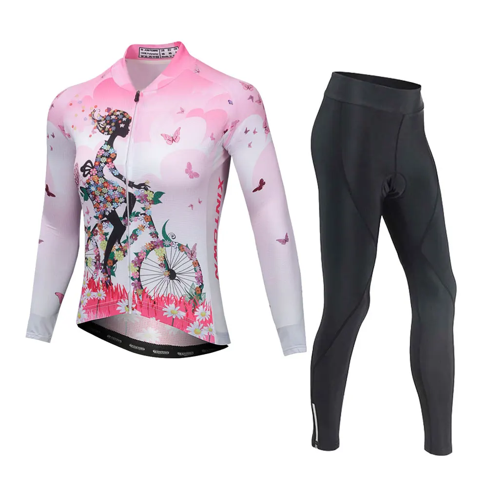 

Women Cycling Jersey Set Long Sleeve Bicycle Tops+Pants Mountain MTB Outdoor Breathable Quick-Dry Biking Racing Wear