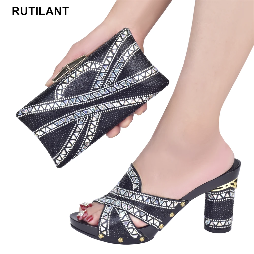 

Caleebear Italian Ladies Shoes and Bag Set Decorated with Rhinestone Nigerian Party Shoes and Bag Set High Quality Shoes Bags