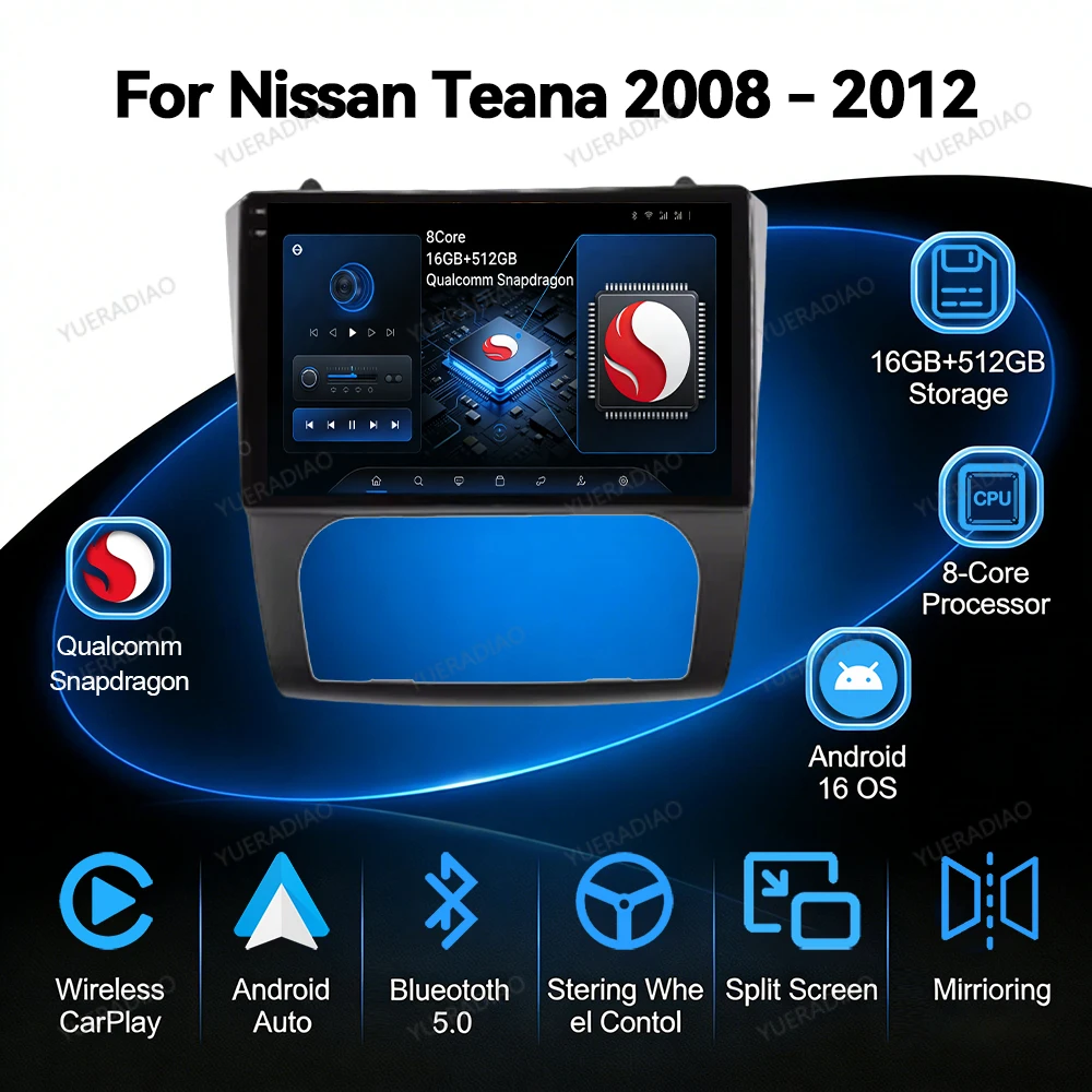 Фото Автомагнитола Android 17 для Nissan Teana Altima (2008-2012) с Bluetooth, CarPlay и Android Auto, FM, SWC №1