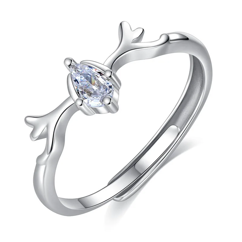 

Couple One Deer Has You Fashion Ring Simple Small Fresh Zircon Open Antler Men'S And Women'S Pair Ring
