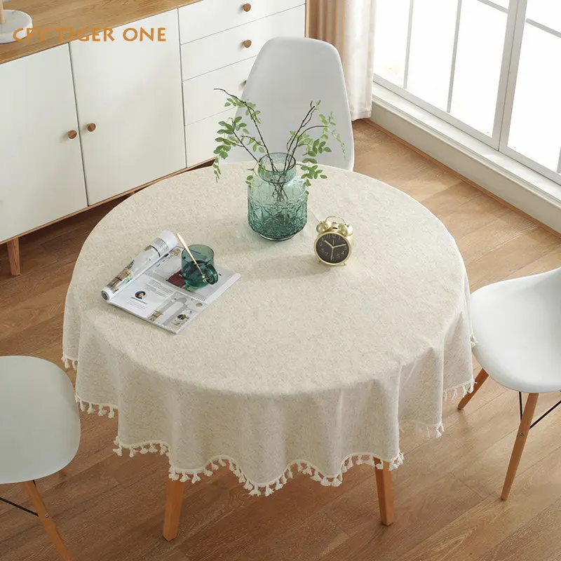 

Solid Colour Round Tablecloth Beige Tassel Decor Tablecloth for Table Tea Round Table Map Table Cover Round Chicken Table Cloth