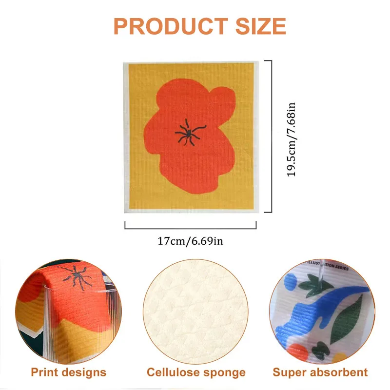 5 шт. мультяшная кухонная целлюлозная салфетка многоразовая влажная