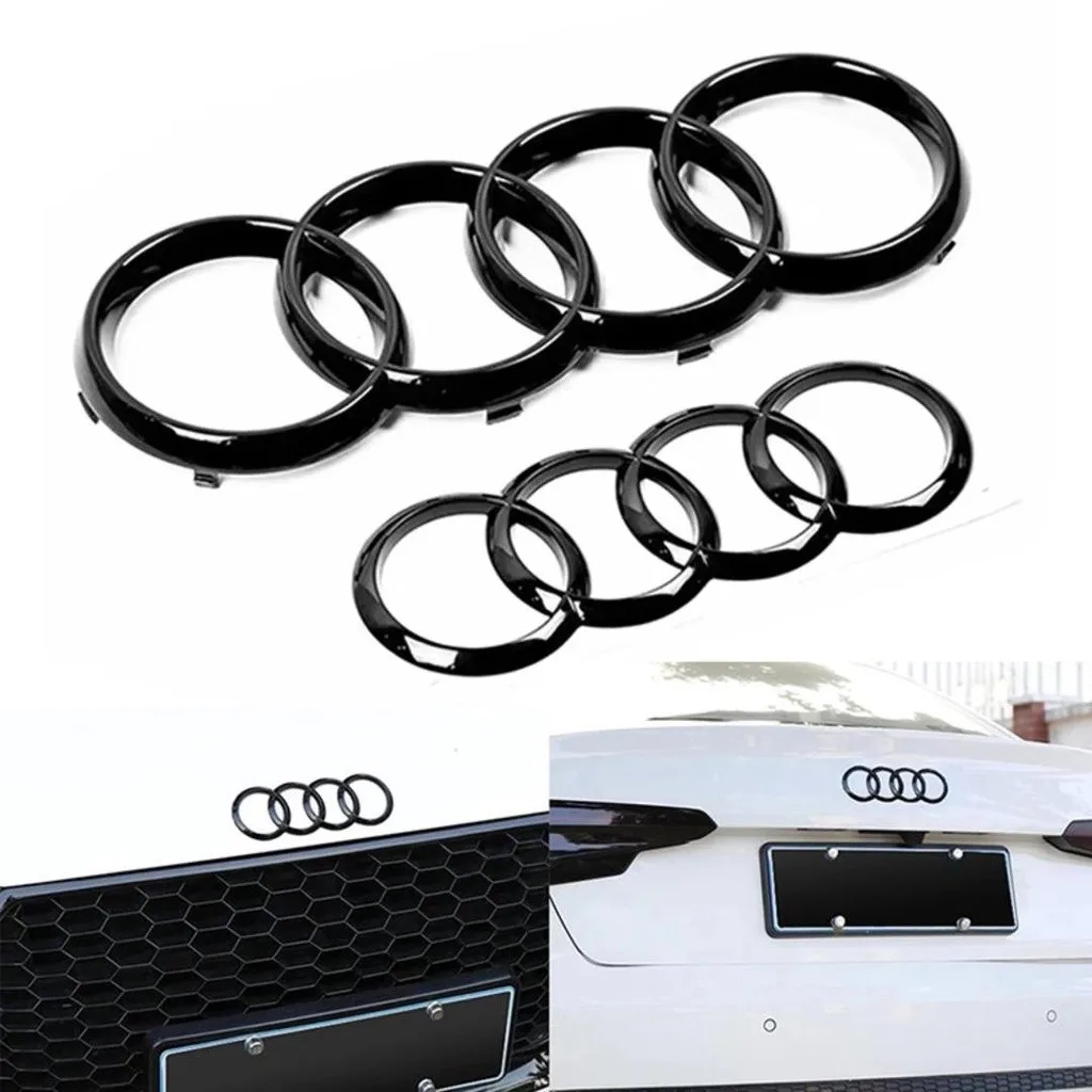 Фото Для Audi A3 A4 A5 A6 A7 Q2 Q3 Q5 Q8 TT ABS Черный капот Передний капот Гриль Задний багажник Эмблема Логотип Значок Наклейка Наклейка 4-кольцевой логотип №1