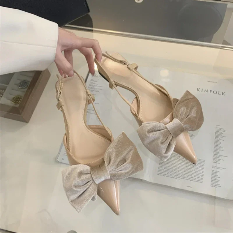 Босоножки женские с бантом-бабочкой заостренный носок модные сандалии на