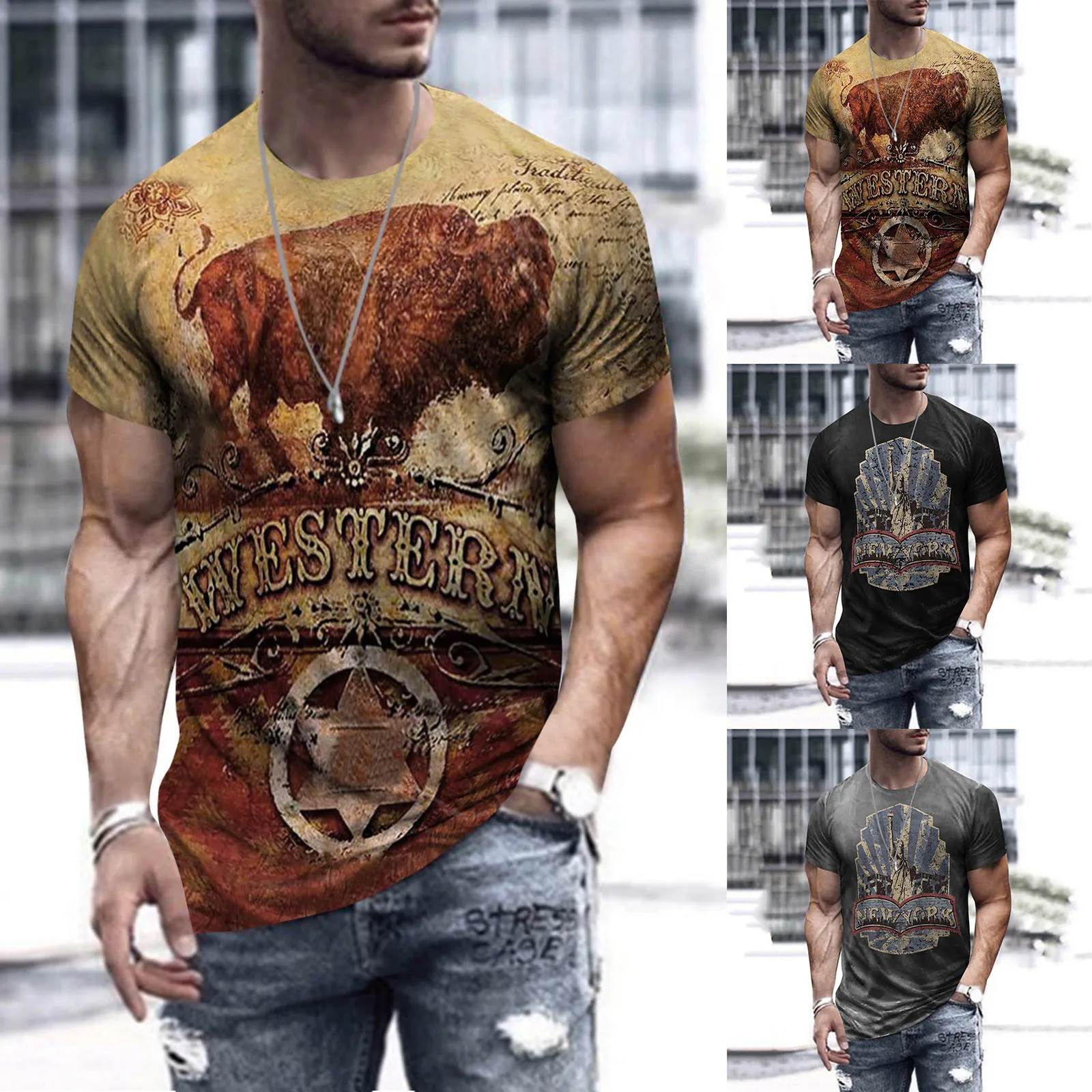 

Mens Fashion Retro Sports Fitness Outdoor 3D Digital Printed T Shirt Short Sleeve Shirt Top Blouse Mens Large Long Sleeve Shirts
