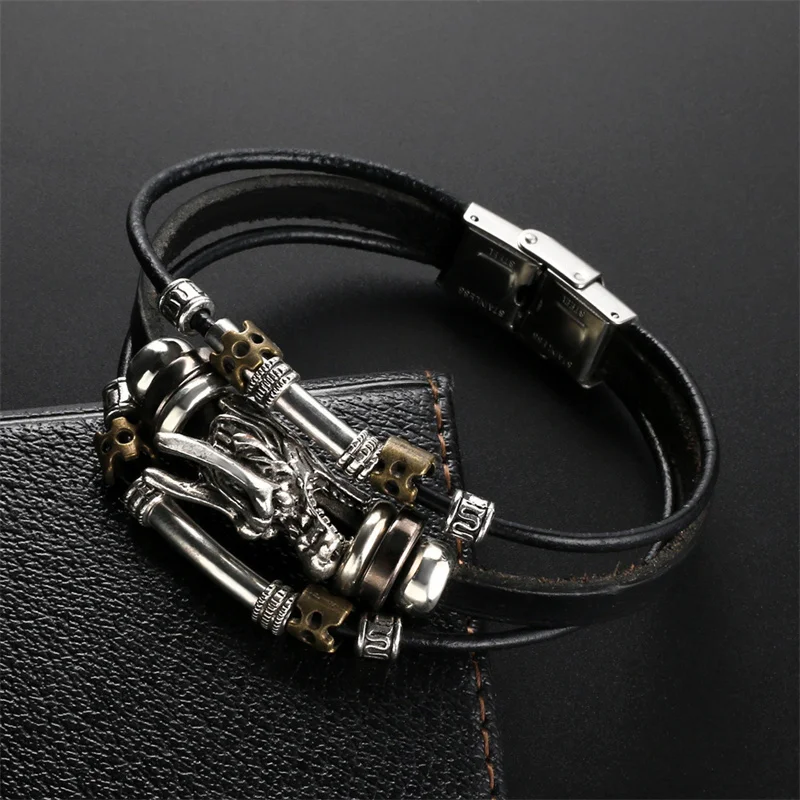 

2022 New Faucet Men Leather Bracelet Multilayer Simple Fashion Punk Style Leather Bracelet For Men Jewelry Gift
