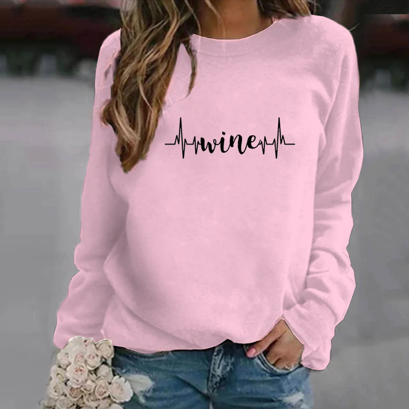 

Wine Heartbeat Hoodie Women Casual Streetwear Grunge Winter Autumn Pullover Crewneck Sweatshirt Funny Hoodie Nurses' Day Gifts