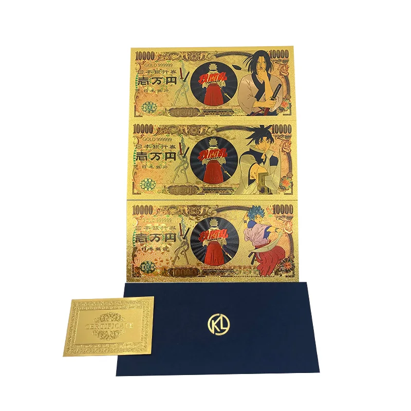 

Japan Gamaran-Shura Cartoon 10000 Yen Gold plastic Banknote for classic Gift and Collection