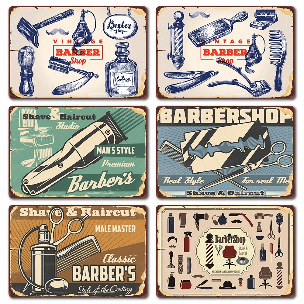 

Shave & Haircut Vintage Metal Painting Tin Signs Decorative Plaque Wall Art Posters and Prints Barber Shop Wall Decor Sticker
