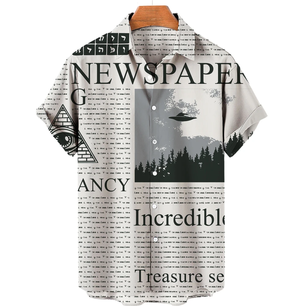 

Shirts For Men Grapfic Tees 3D Printing Newspaper Patterns Tops Summer Men's Hawaiian Shirts Fashion Street Vintage Clothes 5xl