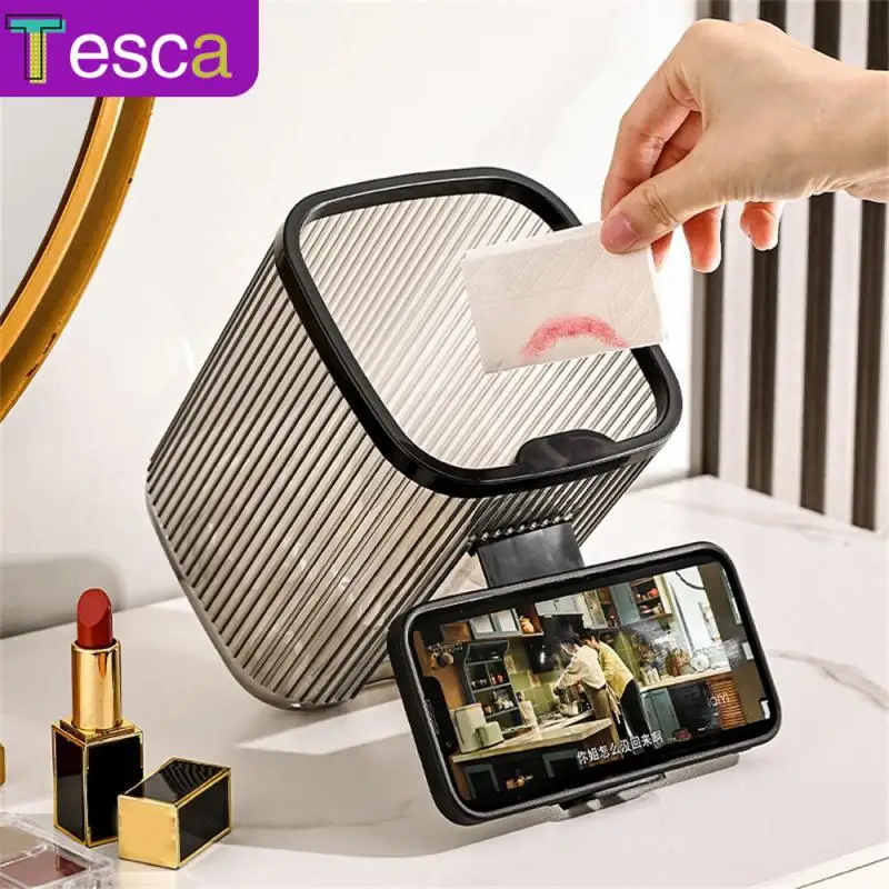 

Mini Creative Pen Holder Desktop Desktop Trash Can Multifunction Mobile Phone Holder Light Luxury Storage Bucket Transparent