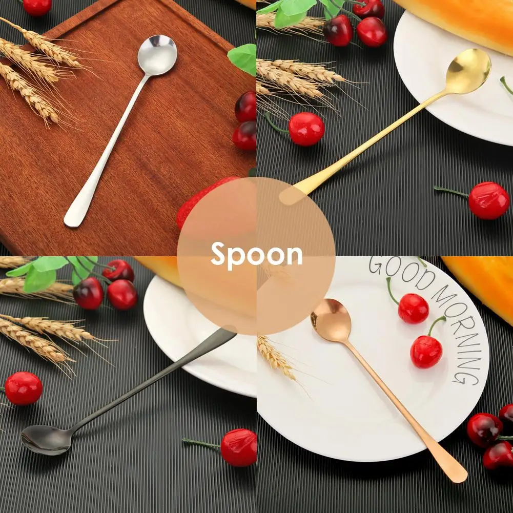 

4 шт. ложка для чая, кофе, супа, чайная ложка с длинной ручкой, ложка для мороженого, меда, коктейлей для еды, столовые приборы для кухни