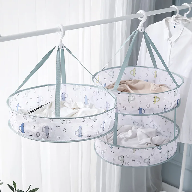 

Clothes Drying Basket Underwear Bra Socks Net Hanging Bag Anti-deformation Drying Rack Windproof Clothes Hangers Double Layer