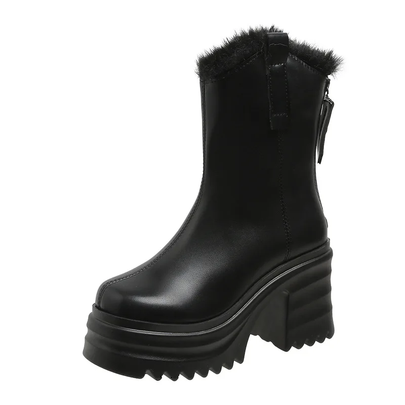 AIYUQI Women's Winter Boots Warm Platform Fur 2023 New Women's Ankle Boots Zipper Fashion Women's Snow Boots
