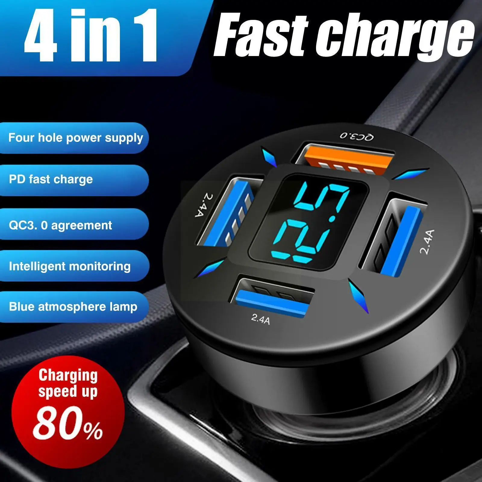 

Car Charger Quick Charge Cigarette Lighter Adapter 4-Port USB A+USB C Fast Charging Phone Charger for iPhone Xiaomi Samsung W5H8