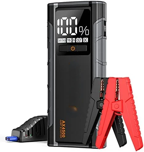 

Пусковое устройство AX4500, пиковое автомобильное пусковое устройство 4500A для всех бензиновых и дизельных двигателей на 10,0 л, пусковое устройство на 12 В с 4-дюймовым ЖК-дисплеем