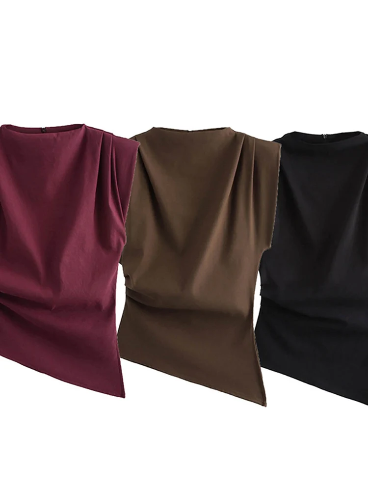 Женский плиссированный топ без рукавов в европейском и американском ...