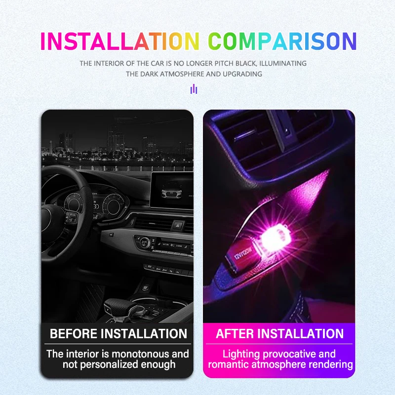 Фото Светодиодная USB-лампа для автомобиля с градиентной подсветкой, разноцветная ночная подсветка для Mercedes Benz AMG A C E S G Class W201 W210 W108 W204 W205 W203 №2