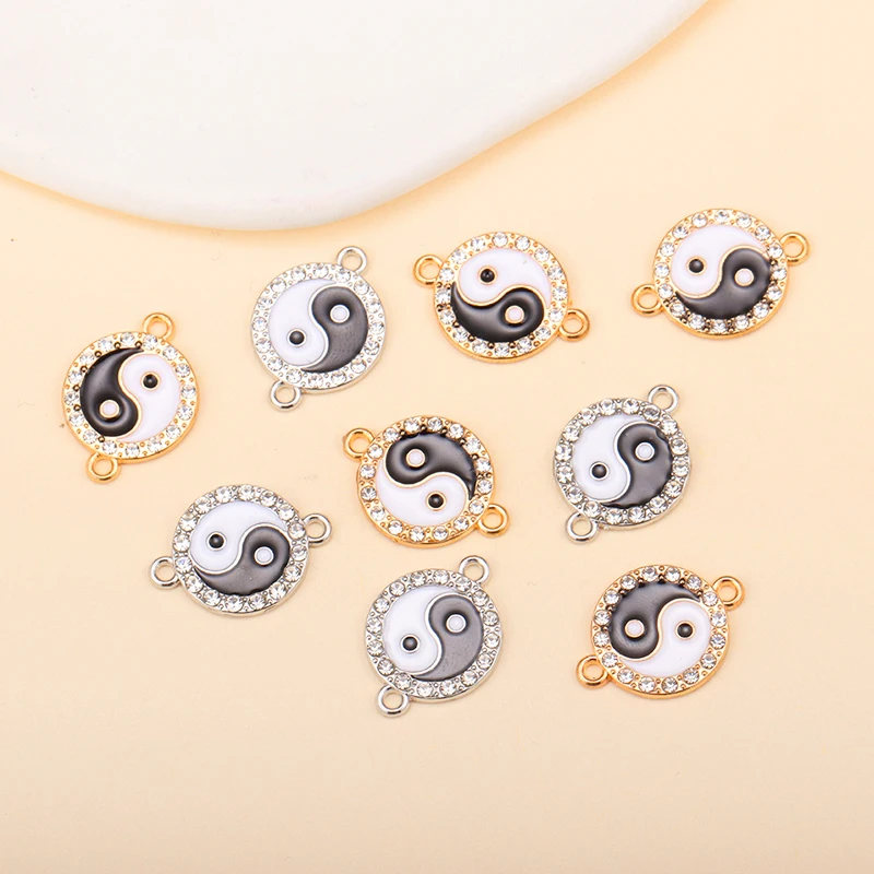 

10Pcs Delicate Gold Silver Color Charm Enamel Yin Yang Tai Chi Pendant for DIY Bracelet Connector Jewerly Making Accessories