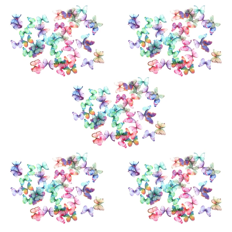 

250Pcs Gradient Color Organza Fabric Butterfly Appliques 38Mm Translucent Chiffon Butterfly For Party Decor