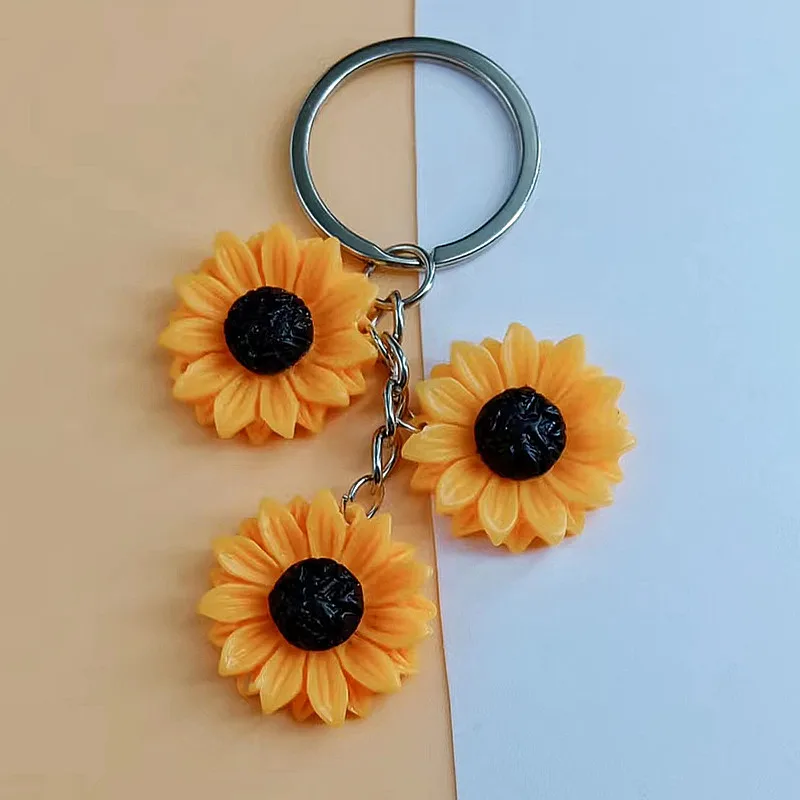 

Hot Sale Creative Sunflower Flower Resin Keychain Key Chain Ring Pendant Bag Accessories Girls Cute Keyring Best Friend Gifts