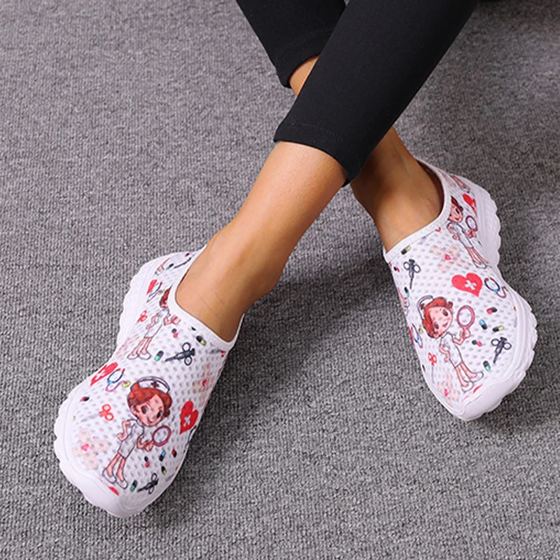 Women's Shoes 2022 New Color Printing Mesh Breathable Casual Shoes Light And Comfortable Flying Woven Flat Shoes