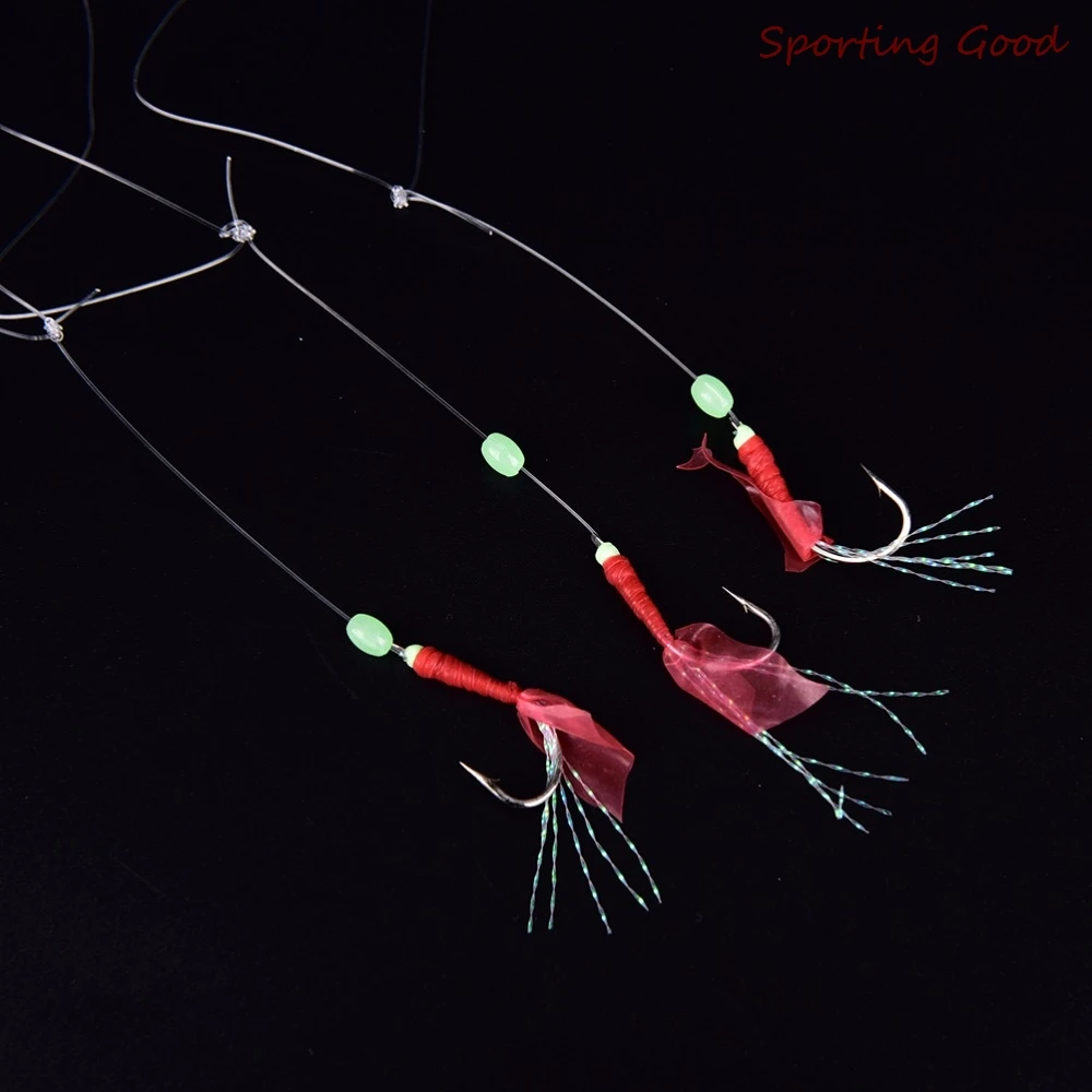 

6Pcs/Pack #8-16 Red Tackle Rigs Saltwater Sea Fishing Lure Trolling Hook Bait w/ Fluorocarbon Leader Fishing Gear