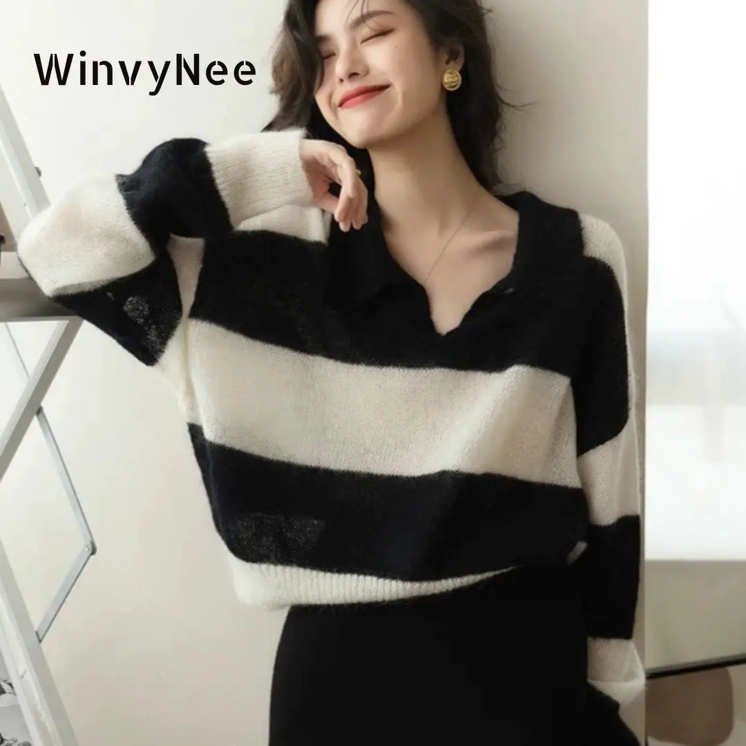 Женский кашемировый свитер с воротником поло