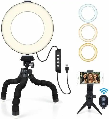 

6" LED Selfie Ring Light Tripod Phone Holder Stand Remote for Makeup Live Stream