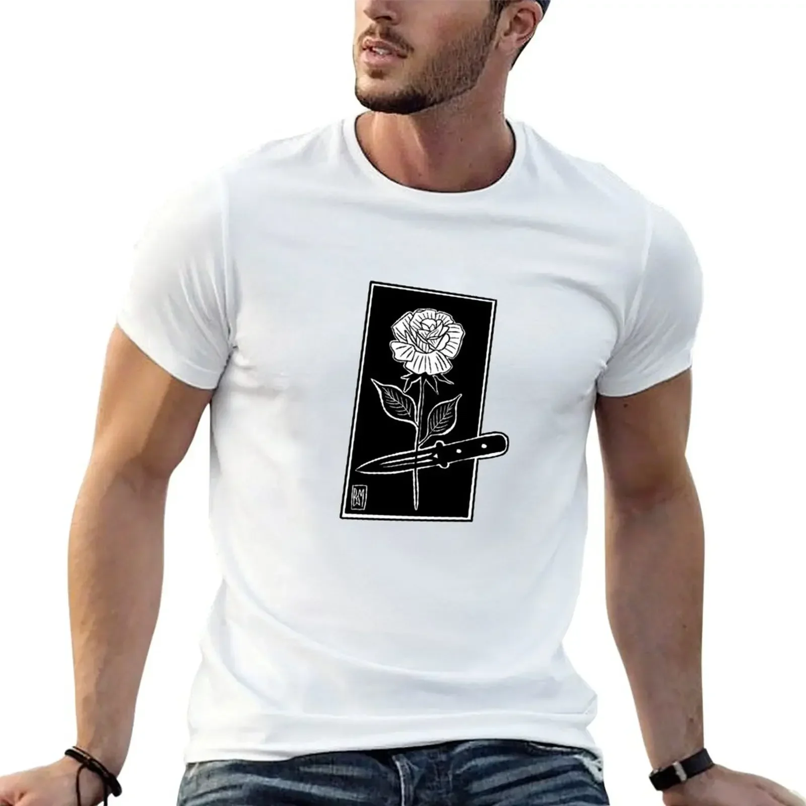 Футболка с розой и кинжалом аниме мужская одежда футболка большого размера