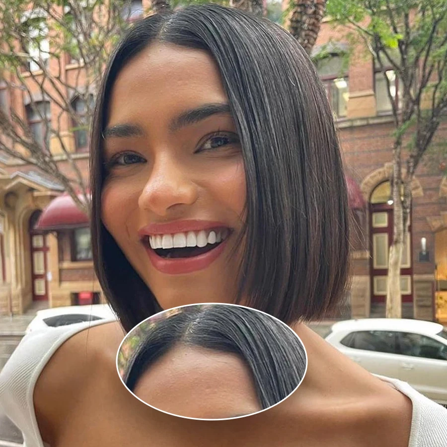 10-дюймовый парик Боб Бесклеевой из человеческих волос Готов к ношению Прямой Go