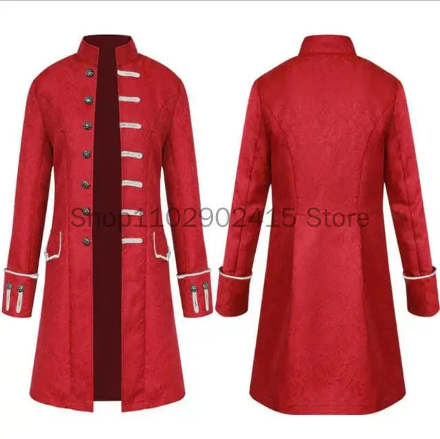 

Medieval Vampire Cosplay Costume Steampunk Jacket Vest Jabot Tie Victorian Ghost Blazer Suits Stand Collar Trench Men's Shirt