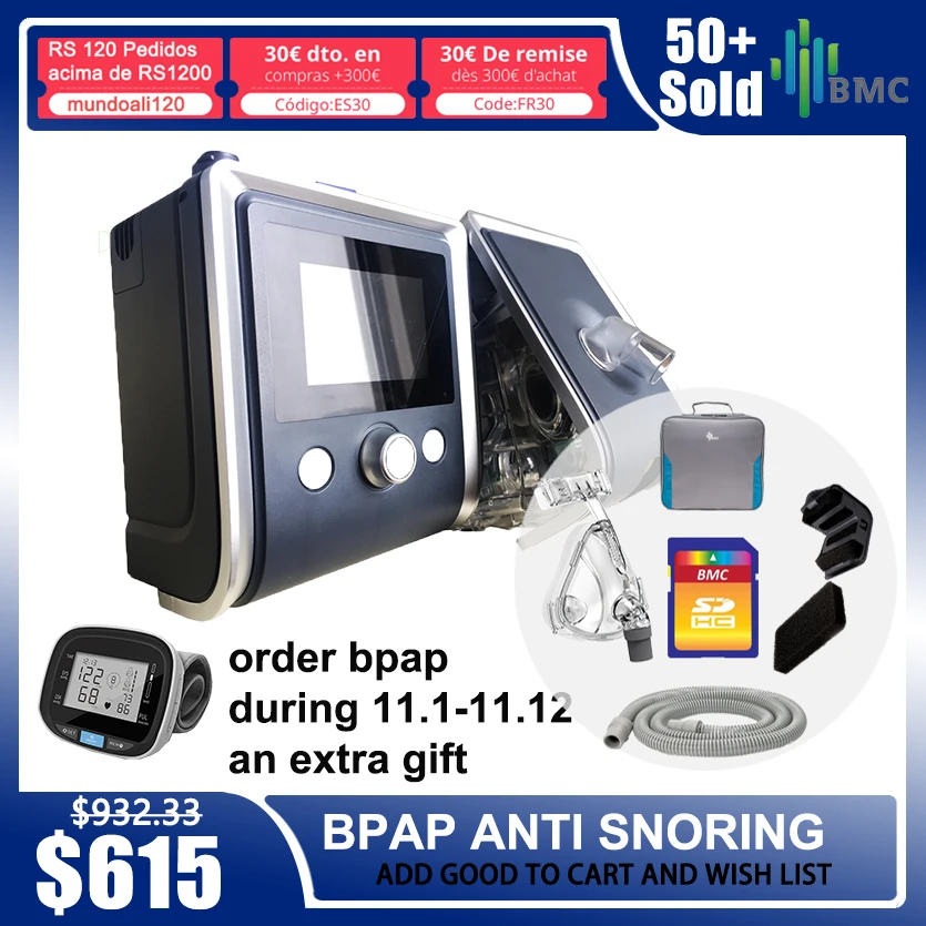 

BMC GII BPAP T-25A T-25T Y-30T Bi-level CPAP BPAP Snoring Apnea COPD Therapy with Full Face Mask Hose and Humidifier Health Care