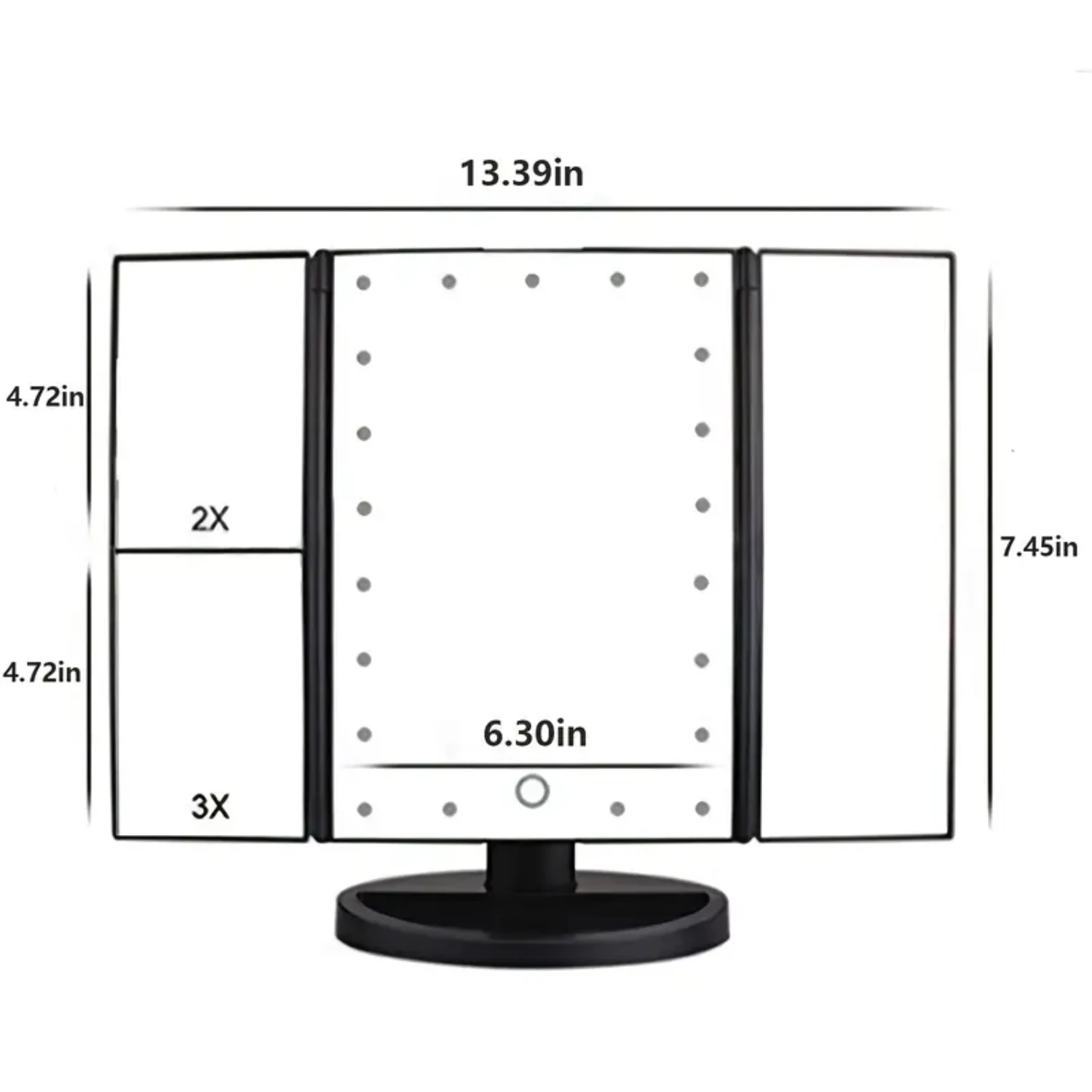 Portable Tri-fold Lighted Vanity Makeup Mirror with 3x/2x/1x Magnification Bright LEDs Light and Easy-to-Use Touch Screen Techn