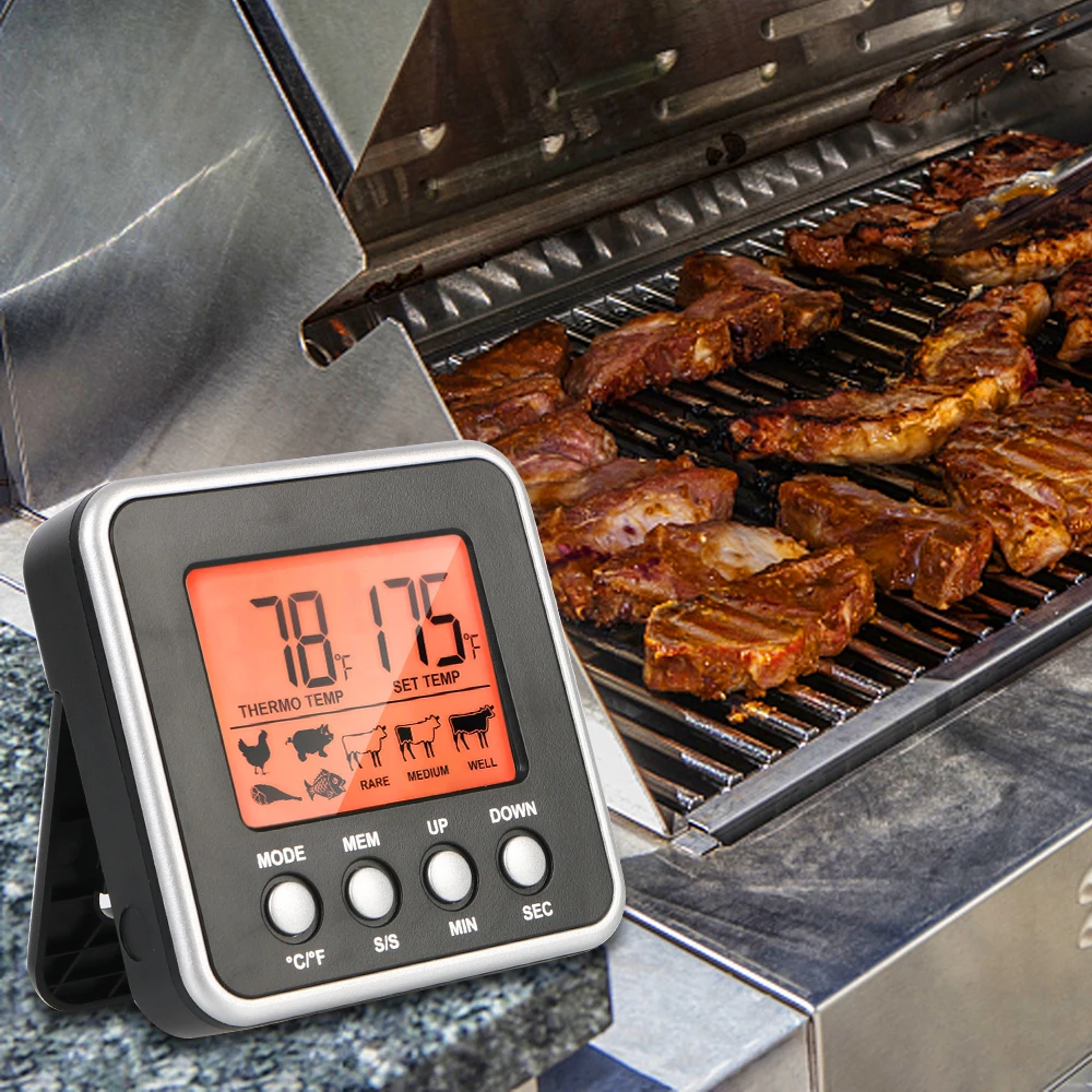 

Digital Meat Thermometer LCD Backlight Display Thermomet With Timer Meat Probe Kitchen Tools BBQ Kitchen Cooking Food