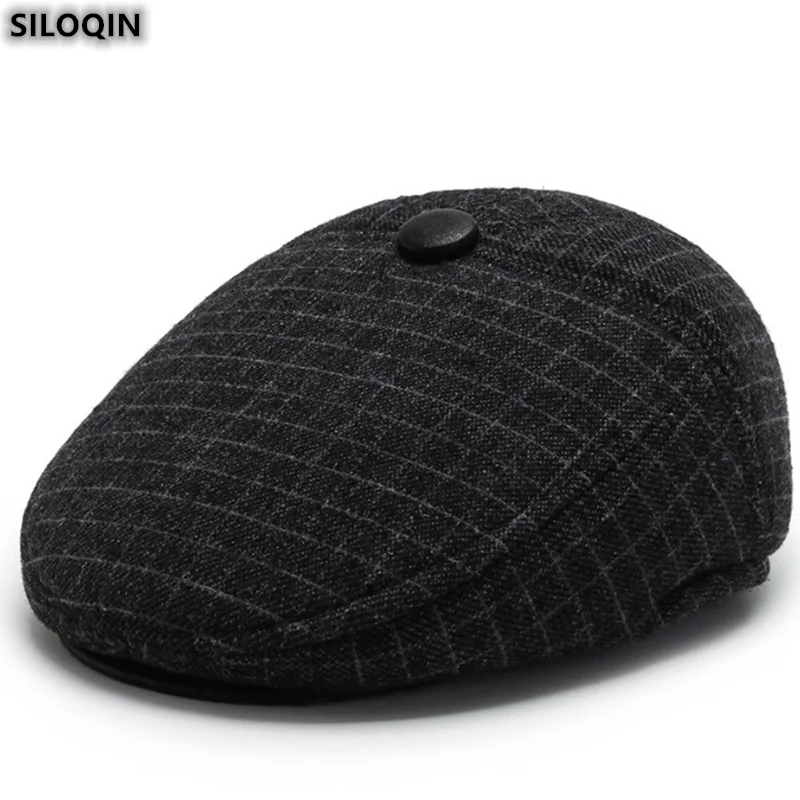 

Fashion New Autumn Winter Caps Men's Berets Square Woolen Cloth Keep Warm Ear Muffs Middle-Aged Dad Hats Snapback Peaked Cap