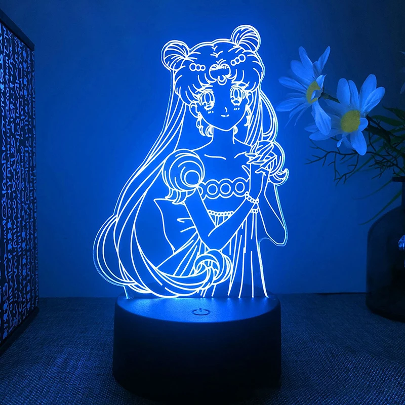 

1pcs Anime Figure Sailor Moon Tsukino Usagi Moon Warrior 3d Led Lamp Bedhome Manga Ninght Lights Model Toy Decoration