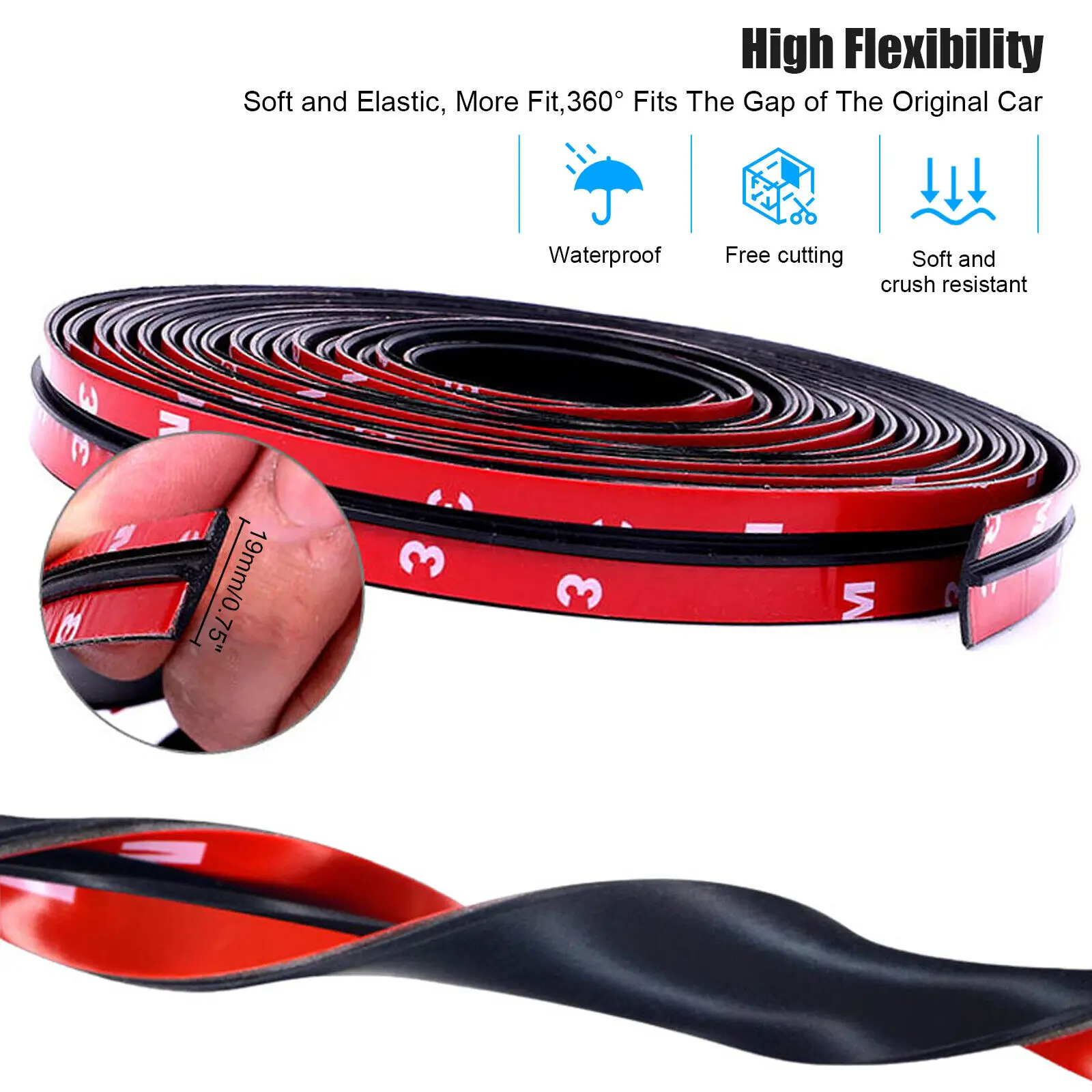 

Rubber Car Seals Edge Sealing Strips Auto Roof Windshield Car Sealant Protector Strip Window Seals Soundproof 2M*19MM