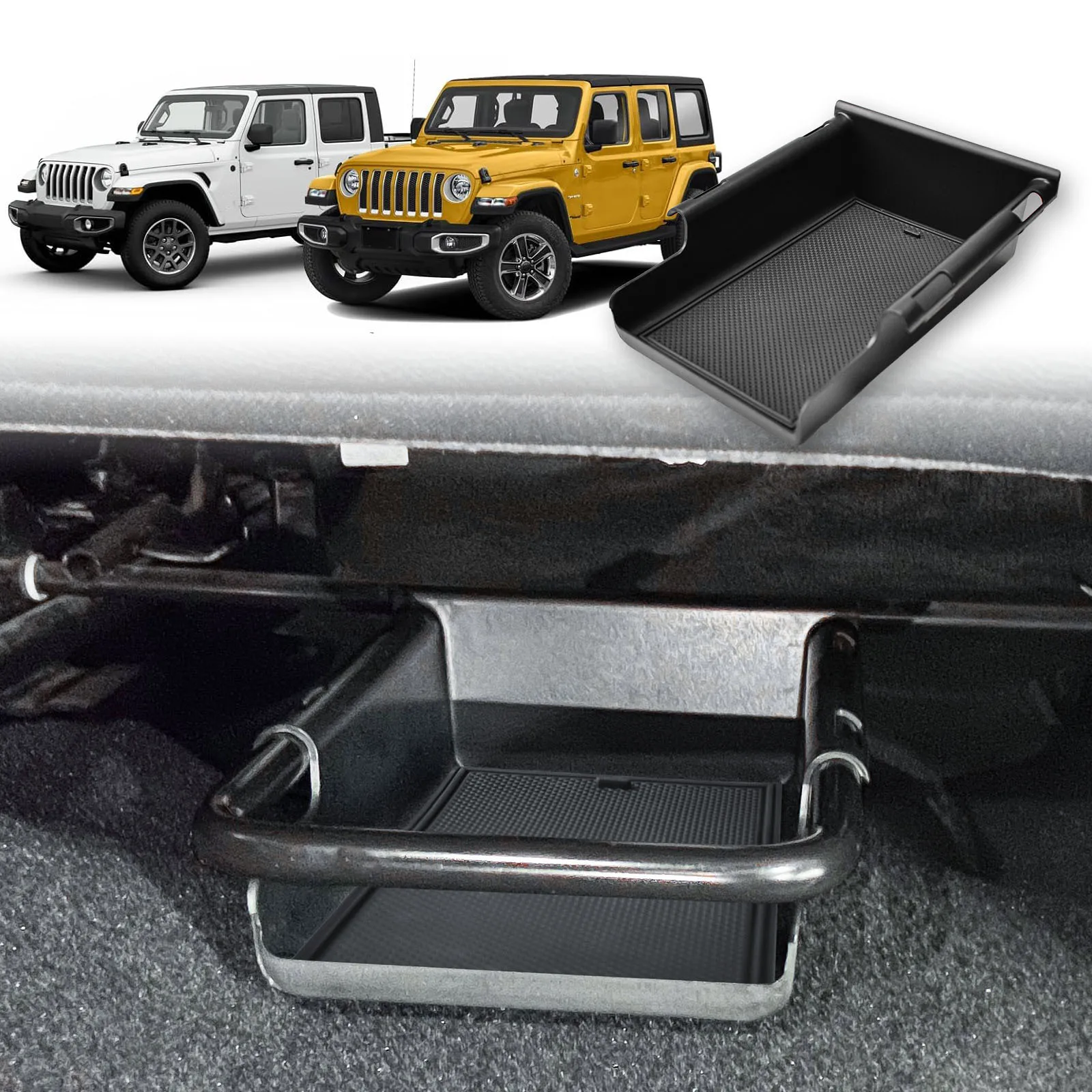 Фото Передний органайзер для хранения под сиденьем для Jeep Wrangler JL JLU 2018-2025 и Gladiator JT 2020-2025, нижний скрытый ящик для хранения, автомобильный лоток №1