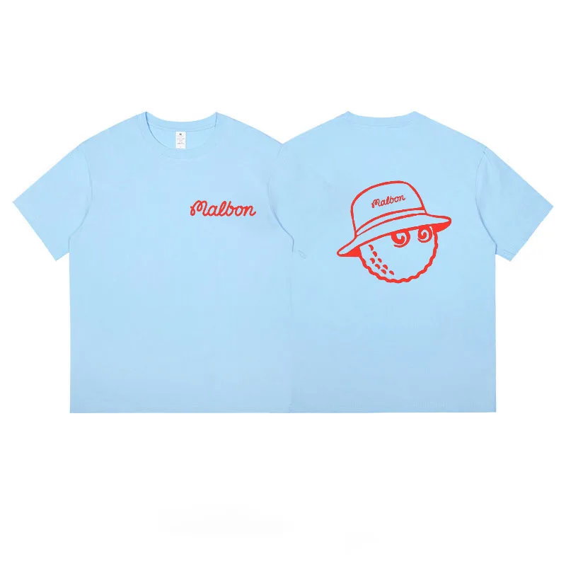 Malbon Golf  Men's Summer Colorful Cotton Large Bucket Hat  Loose Fit Street Short Sleeve T-Shirt Couple Fashion Top Clothing