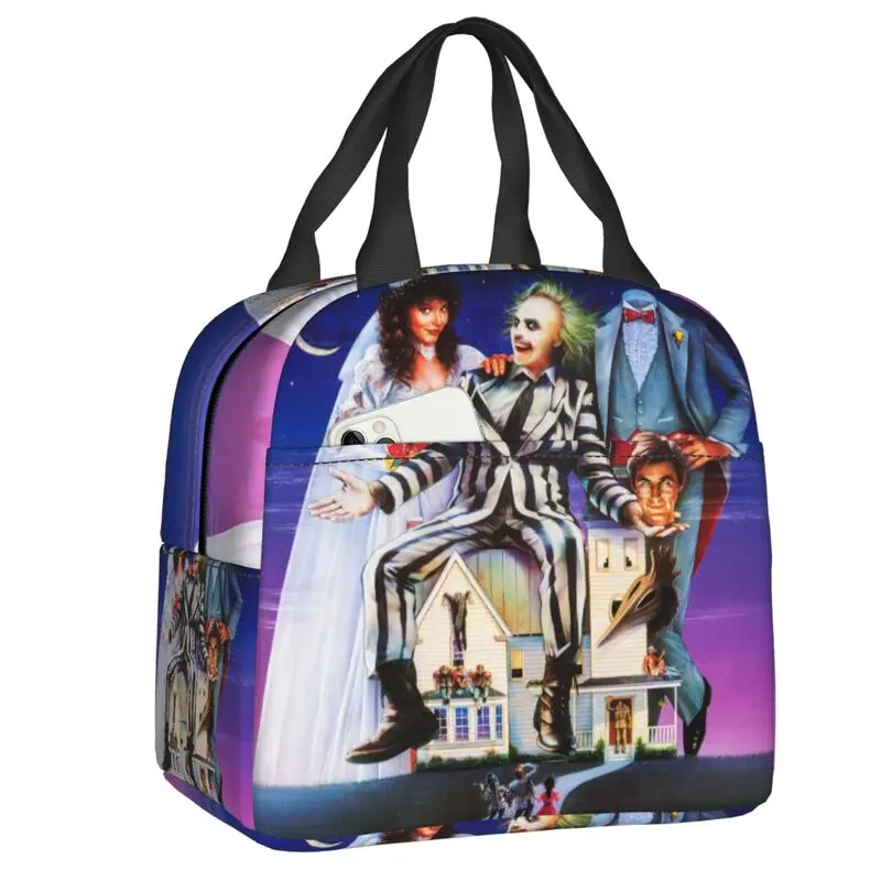 

Tim Burton Beetlejuice Horror Film Lunch Box Women Cooler Thermal Food Insulated Lunch Bag Kids School Children Picnic Tote Bags