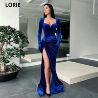 lorie velour abendkleider mermaid prom dresses 2022 pleat long sleeves sweetheart evening gowns sexy high slit dubai party gowns