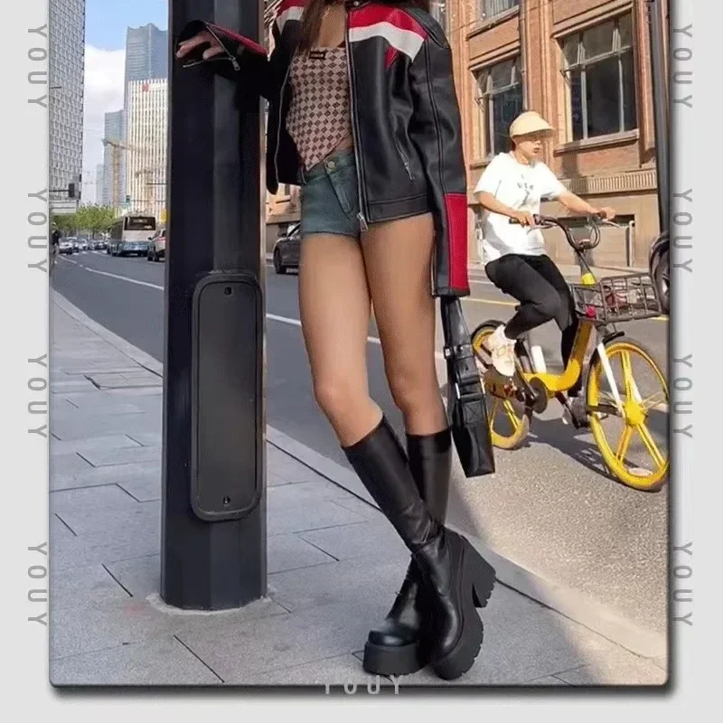 Женские ботинки брендовые готические для женщин пикантные высокие сапоги из