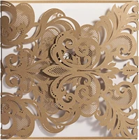 Wishmade 50pcs Gold Square Laser Cut Wedding Invitations with Envelope Engagement Printable Lace Flower Invitations Cards